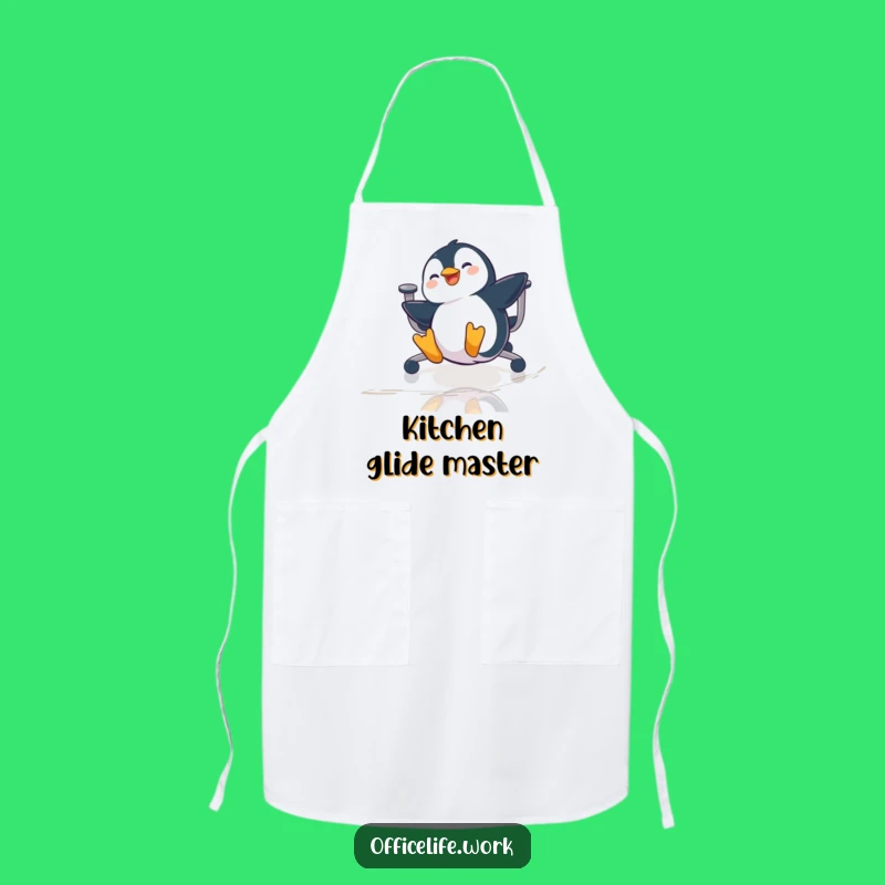 Funny Penguin Office Chair Sliding Apron, Hilarious Kitchen Wear for Fun Cooks