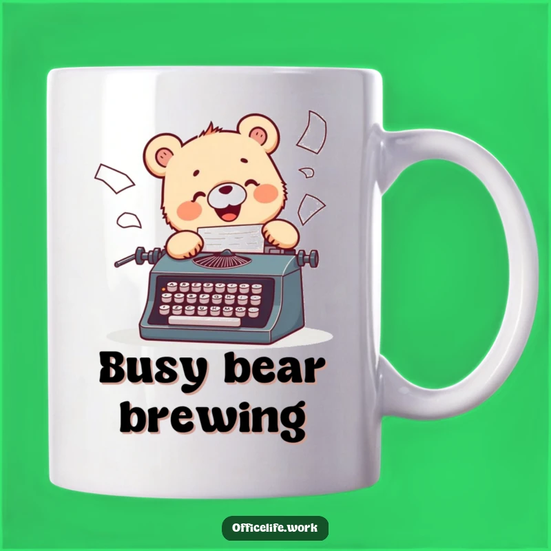 Funny Bear Cub Typist Mug: Vintage Writer, Cute Animal Drinkware, Gift