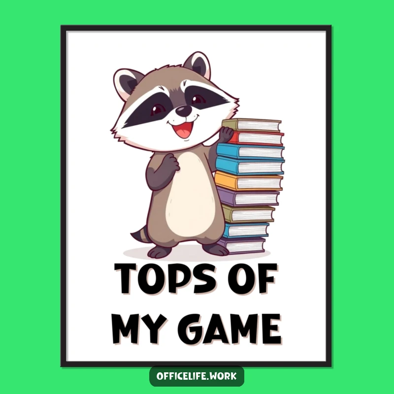 Funny Raccoon File Balancing Digital Art, Instant Hilarious Decor for Walls