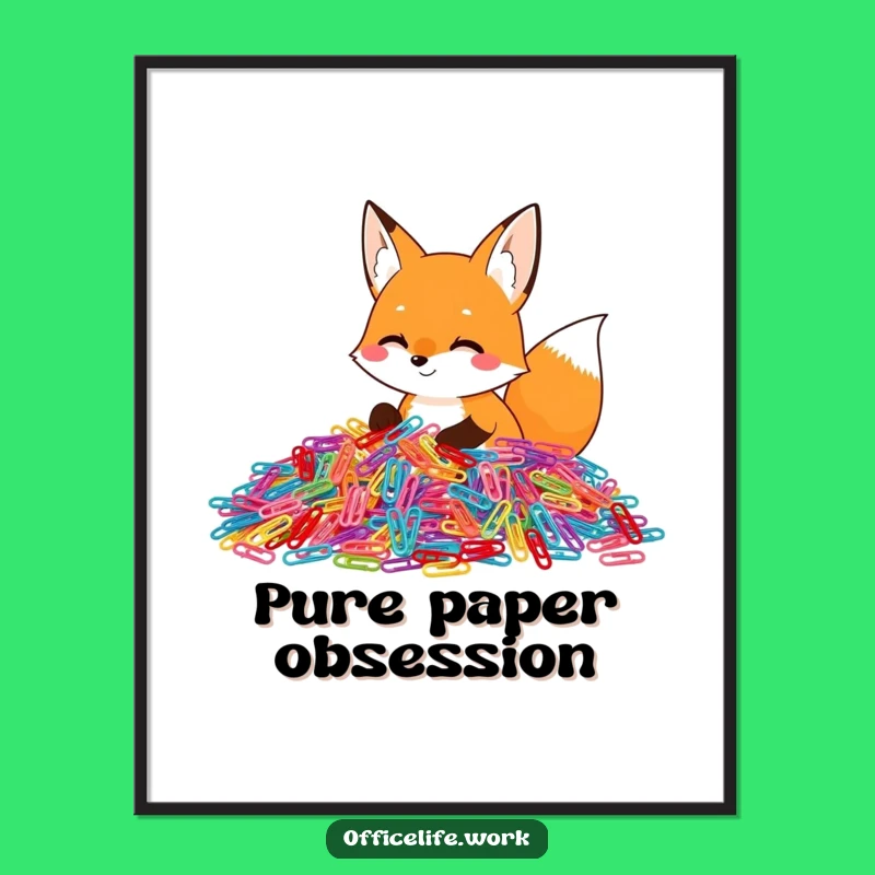 Funny Fox Paper Clip Sorting Digital Art, Instant Hilarious Decor for Your Walls