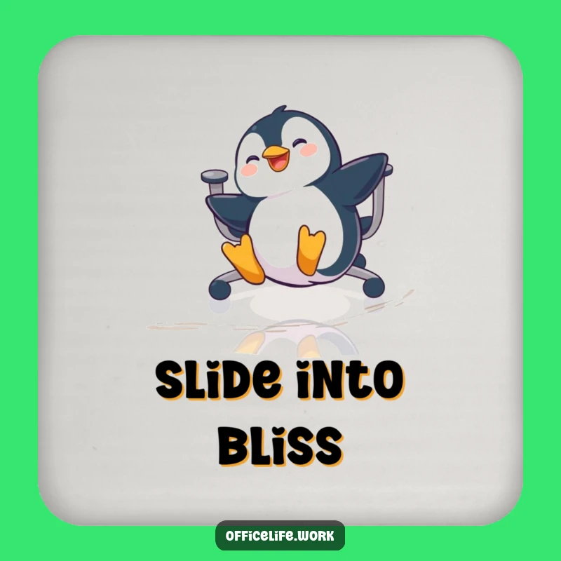 Funny Penguin Office Chair Sliding Drink Coaster, Humorous Protection for Tables