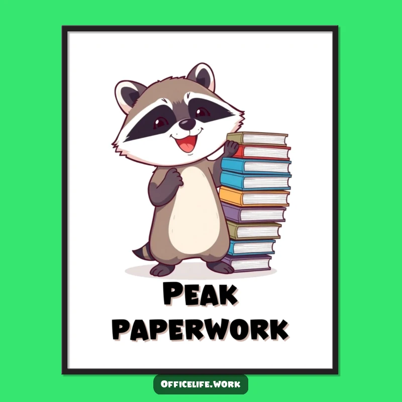Funny Raccoon File Balancing Poster, Whimsical Wall Art for Your Office