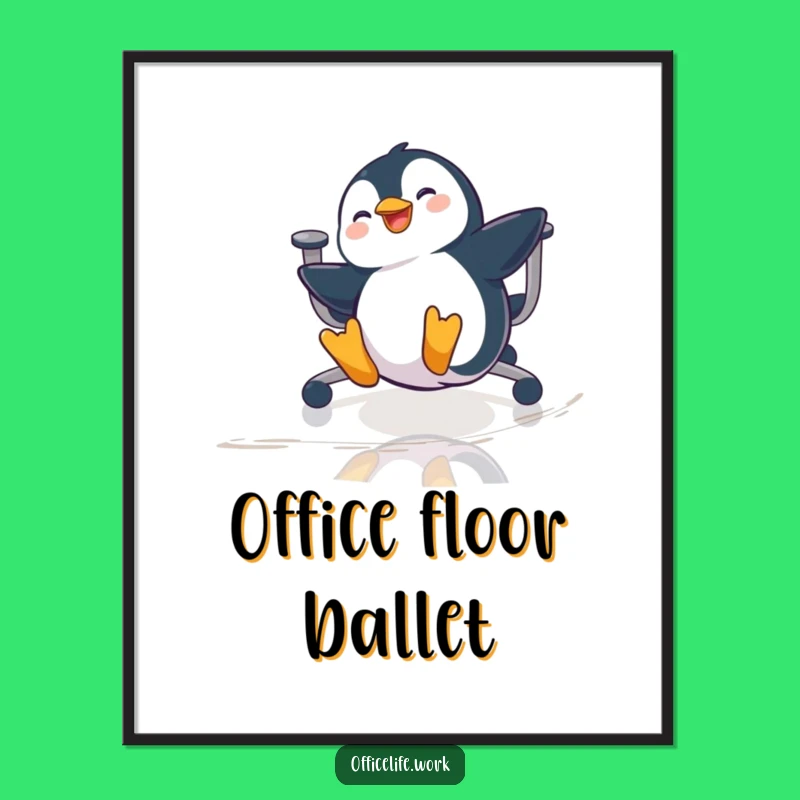 Funny Penguin Office Chair Sliding Poster, Whimsical Wall Art for Any Room