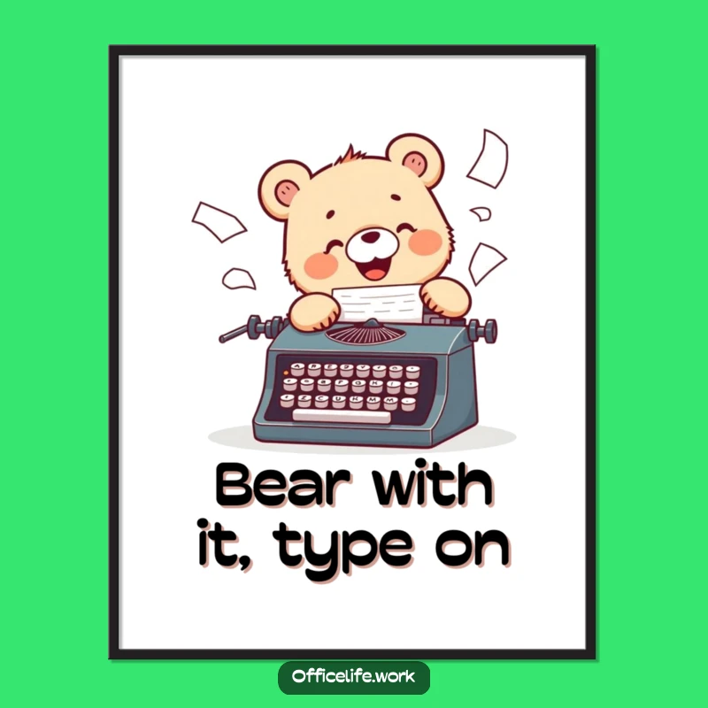 Free Printable Wall Art: Typing Bear Cub Whimsy - Fun Decor Downloadable